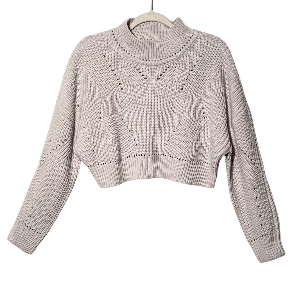 Retrod Gray Open Stitch Mock Neck Cropped Sweater Women's M